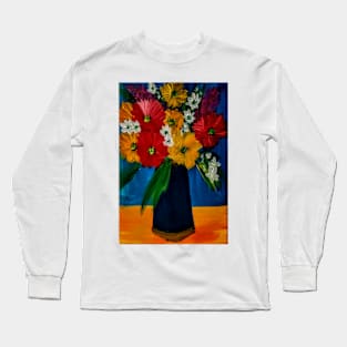 Some abstract mixed flowers in a metallic vase Long Sleeve T-Shirt